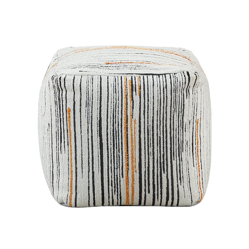 Modern Pouf Ottoman- Multicolor Vertical Striped Jacquard- 16 Inch