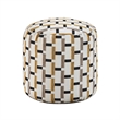 Modern Pouf Ottoman- Beige Gray Geometric Block Jacquard- 16 Inch