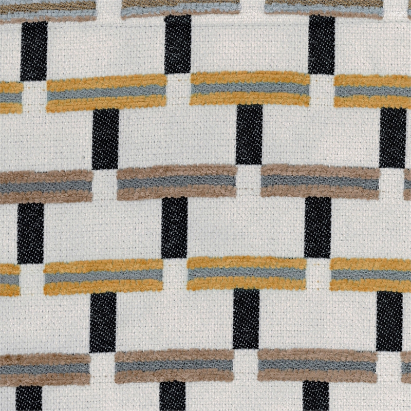 Modern Pouf Ottoman- Beige Gray Geometric Block Jacquard- 16 Inch