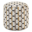 Modern Pouf Ottoman- Beige Gray Geometric Block Jacquard- 16 Inch