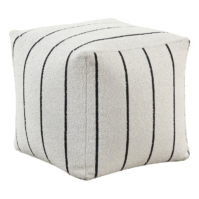 Modern Pouf Ottoman- White Black Striped Jacquard- 16 Inch Square