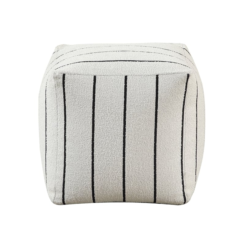 Modern Pouf Ottoman- White Black Striped Jacquard- 16 Inch Square