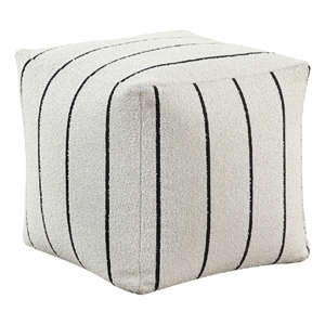 Modern Pouf Ottoman- White Black Striped Jacquard- 16 Inch Square