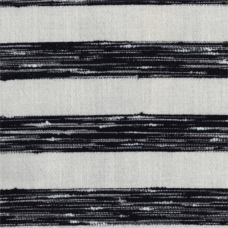 Modern Pouf Ottoman- Black White Wide Striped Jacquard- 16 Inch Square