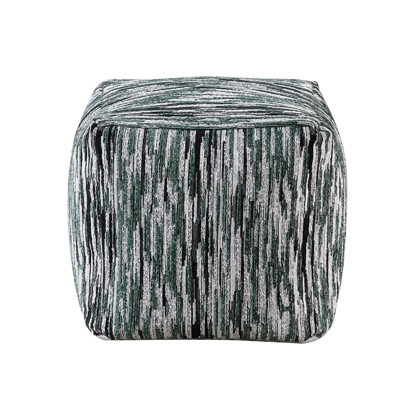Modern Pouf Ottoman- Green White Curved Striped Jacquard- 16in Square