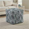 Modern Pouf Ottoman- Green White Curved Striped Jacquard- 16in Square