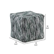 Modern Pouf Ottoman- Green White Curved Striped Jacquard- 16in Square