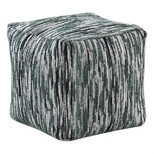 Modern Pouf Ottoman- Green White Curved Striped Jacquard- 16in Square