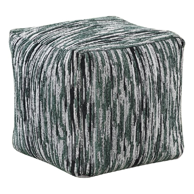 Modern Pouf Ottoman- Green White Curved Striped Jacquard- 16in Square