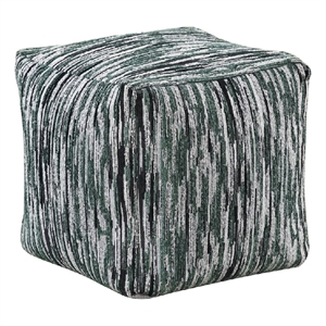 Modern Pouf Ottoman- Green White Curved Striped Jacquard- 16in Square