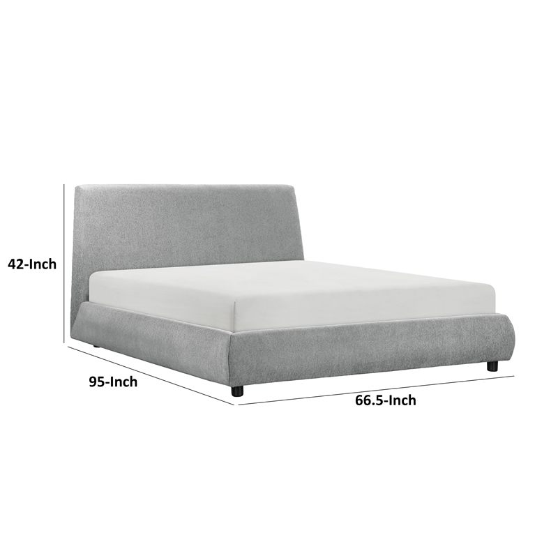 Queen Size Platform Bed- Low Profile- Gray Chenille Fabric Upholstery
