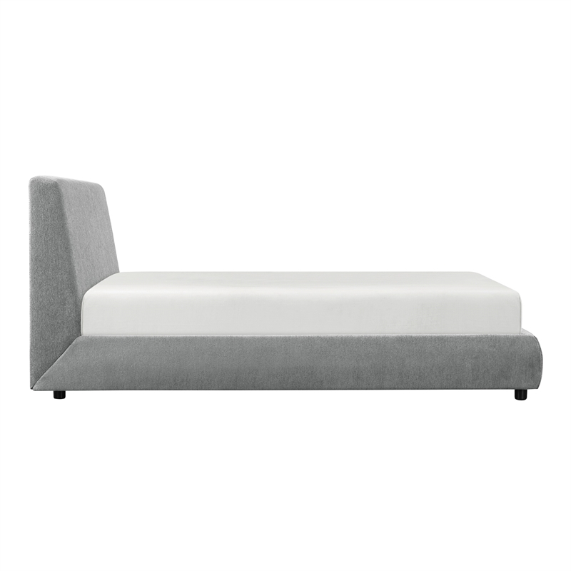Queen Size Platform Bed- Low Profile- Gray Chenille Fabric Upholstery