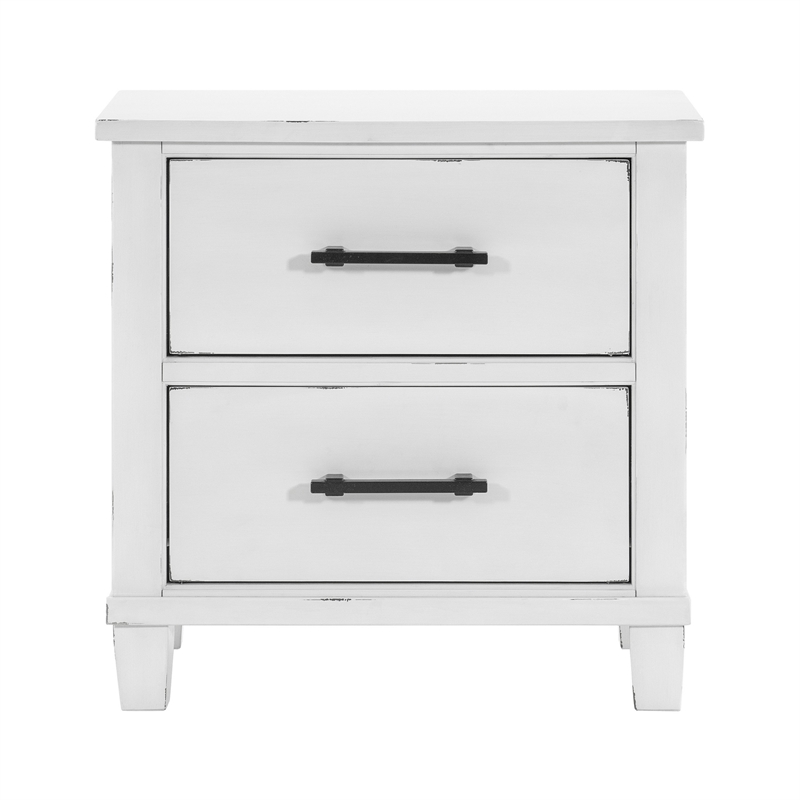 Gemi 27 Inch Nightstand with 2 Drawers- Black Handles- White Wood Finish