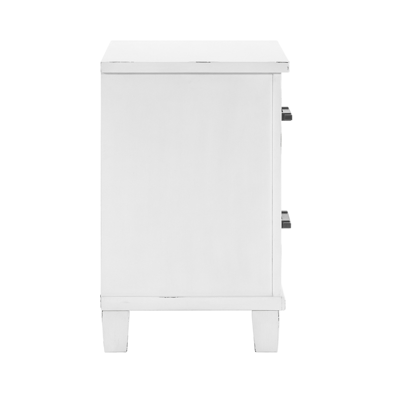Gemi 27 Inch Nightstand with 2 Drawers- Black Handles- White Wood Finish
