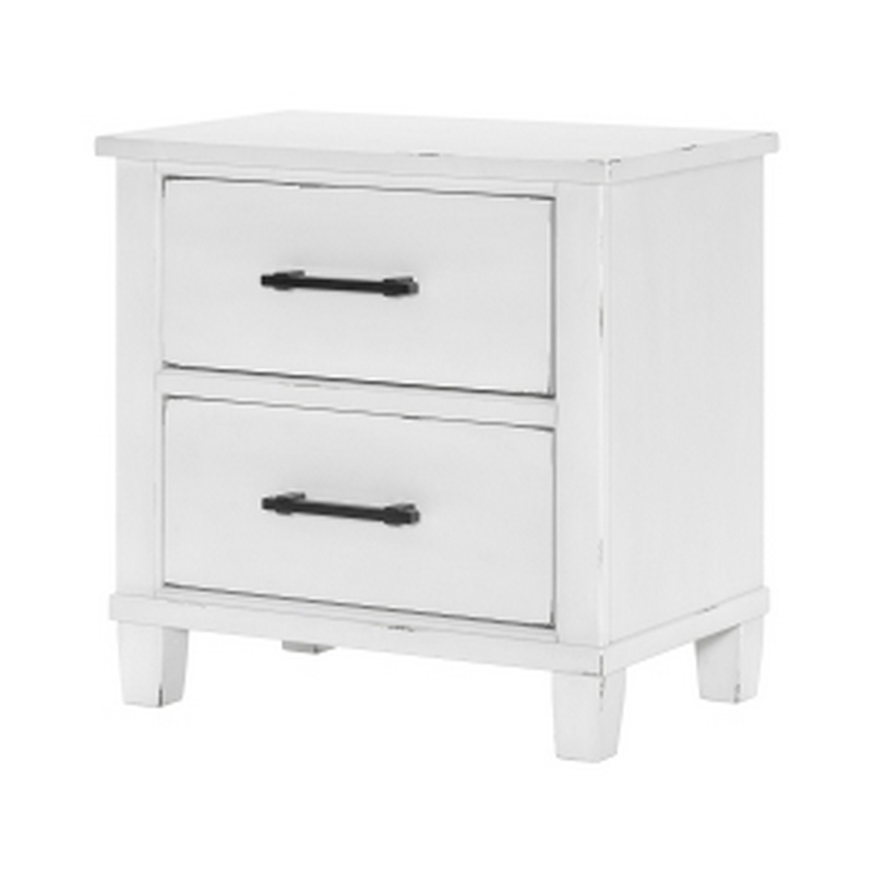 Gemi 27 Inch Nightstand with 2 Drawers- Black Handles- White Wood Finish