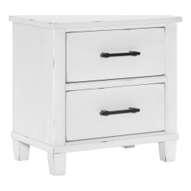 Gemi 27 Inch Nightstand with 2 Drawers- Black Handles- White Wood Finish