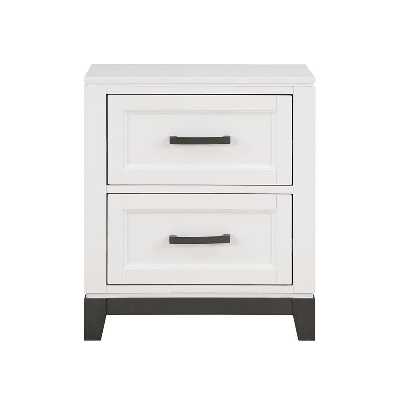 Thiem 28 Inch Nightstand with 2 Drawers- Black Handles- White Wood Finish