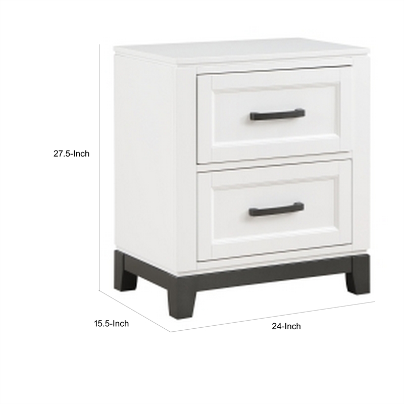 Thiem 28 Inch Nightstand with 2 Drawers- Black Handles- White Wood Finish