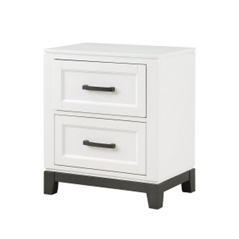 Thiem 28 Inch Nightstand with 2 Drawers- Black Handles- White Wood Finish