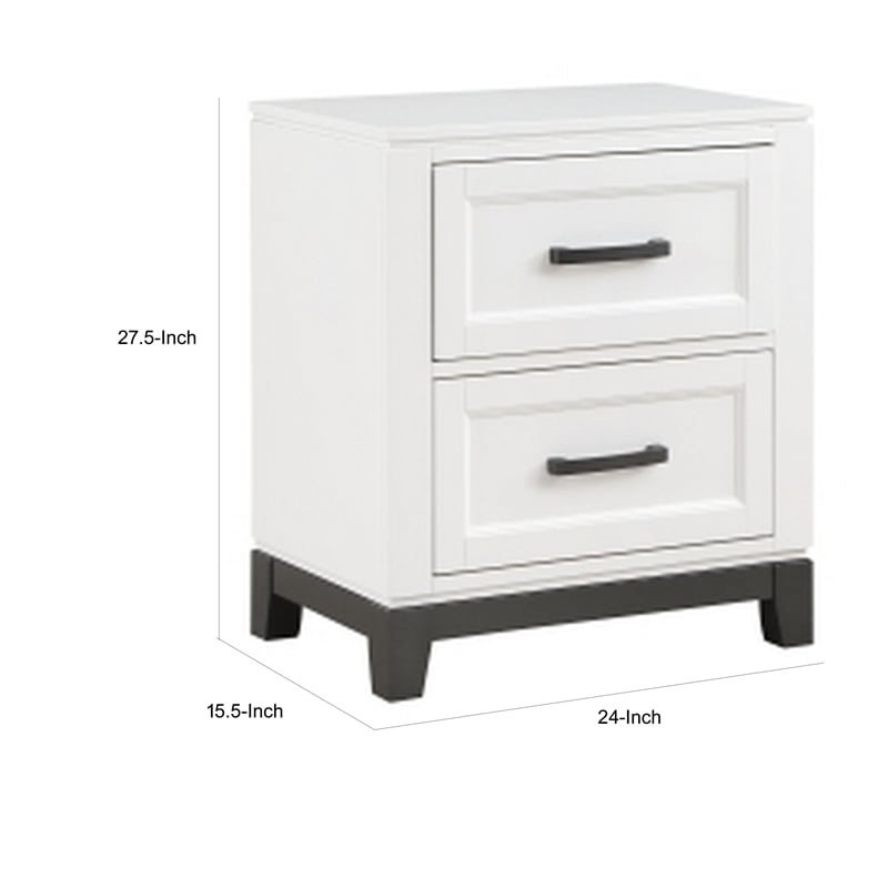 Thiem 28 Inch Nightstand with 2 Drawers- Black Handles- White Wood Finish