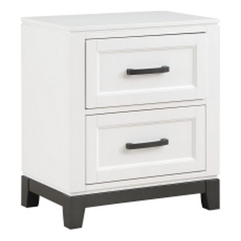 Thiem 28 Inch Nightstand with 2 Drawers- Black Handles- White Wood Finish