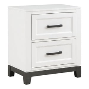 Thiem 28 Inch Nightstand with 2 Drawers- Black Handles- White Wood Finish