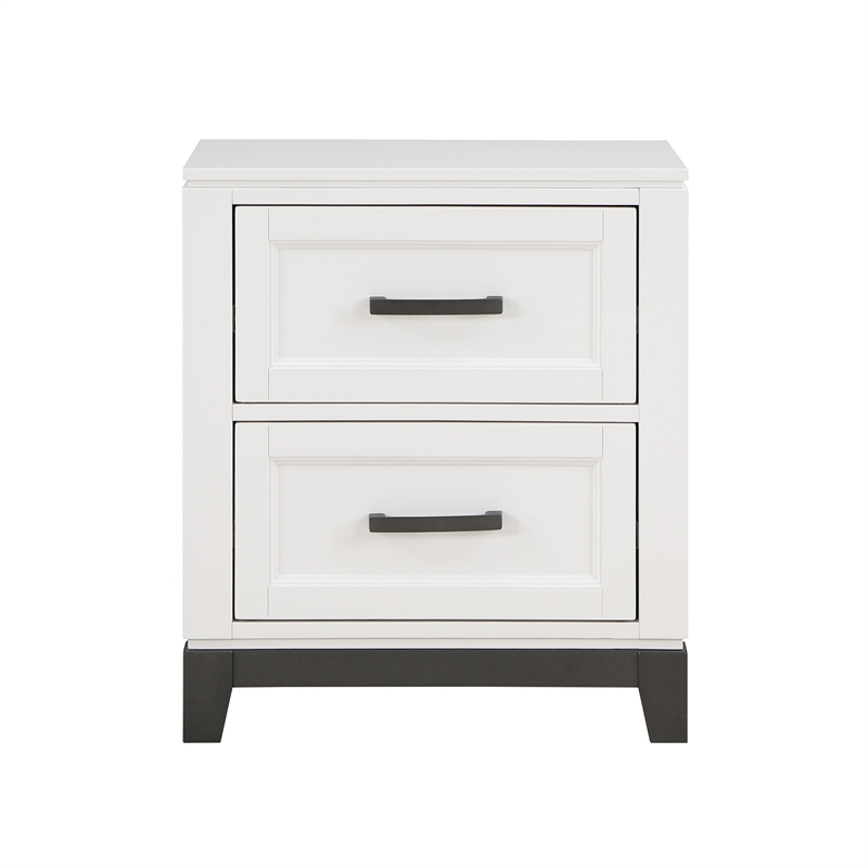 Thiem 28 Inch Nightstand with 2 Drawers- Black Handles- White Wood Finish