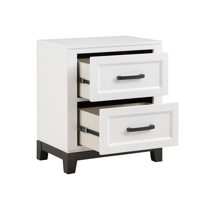 Thiem 28 Inch Nightstand with 2 Drawers- Black Handles- White Wood Finish