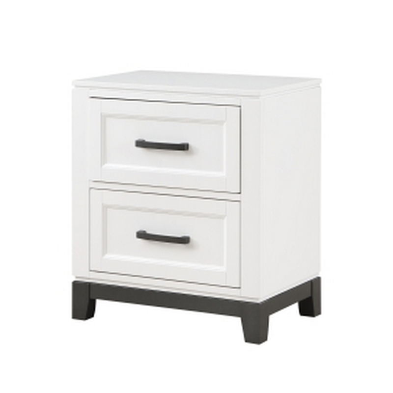 Thiem 28 Inch Nightstand with 2 Drawers- Black Handles- White Wood Finish