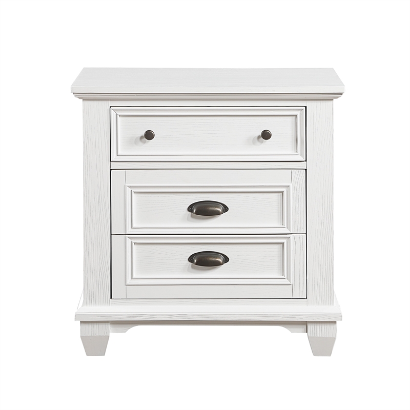 Lyni 30 Inch Nightstand with 3 Drawers- Farmhouse White Acacia Wood