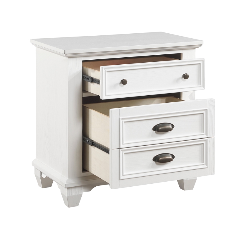 Lyni 30 Inch Nightstand with 3 Drawers- Farmhouse White Acacia Wood