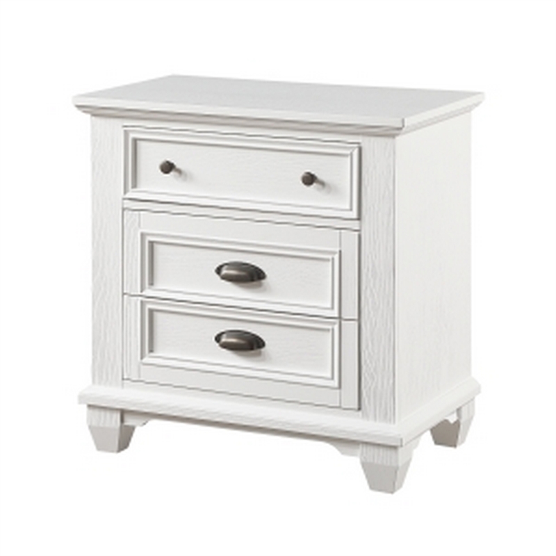 Lyni 30 Inch Nightstand with 3 Drawers- Farmhouse White Acacia Wood