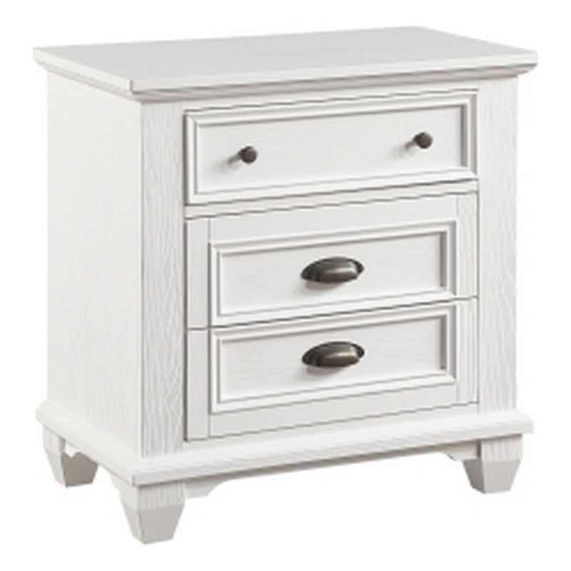 Lyni 30 Inch Nightstand with 3 Drawers- Farmhouse White Acacia Wood