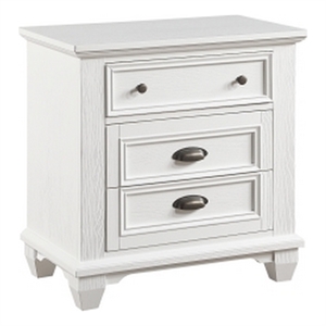 Lyni 30 Inch Nightstand with 3 Drawers- Farmhouse White Acacia Wood
