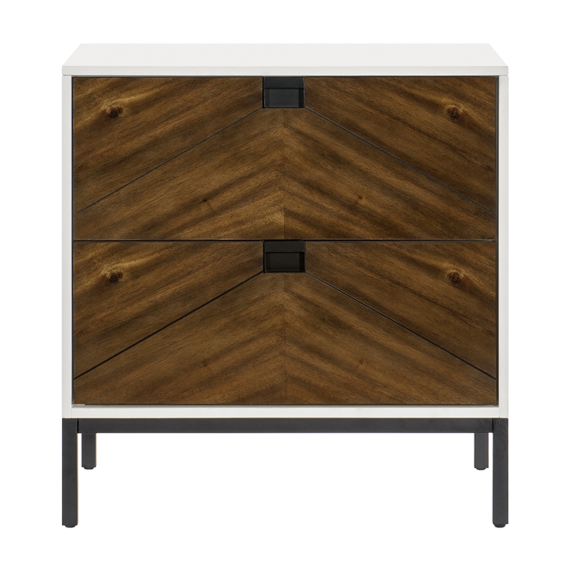 Jem 30 Inch Nightstand- 2 Drawers- Pocket Handles- Brown and White Wood