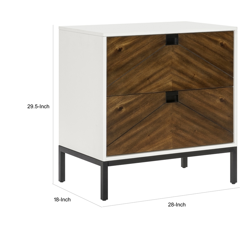 Jem 30 Inch Nightstand- 2 Drawers- Pocket Handles- Brown and White Wood