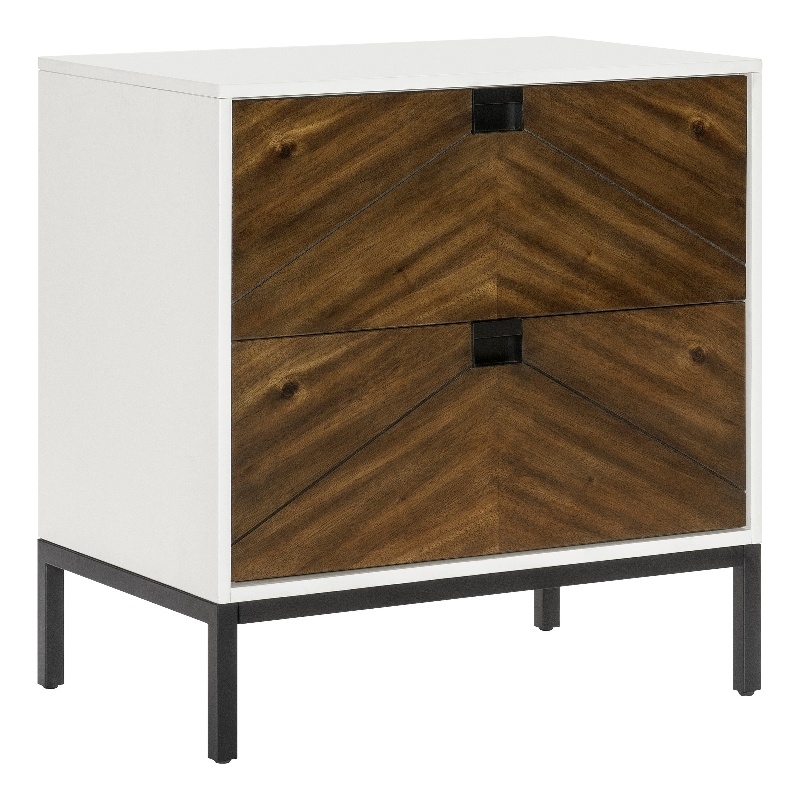Jem 30 Inch Nightstand- 2 Drawers- Pocket Handles- Brown and White Wood