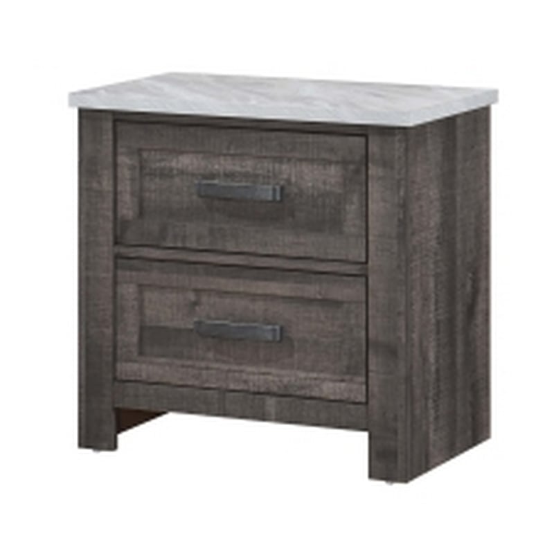 Romy 26 Inch Nightstand with 2 Drawers- Rustic Farmhouse Gray White Wood