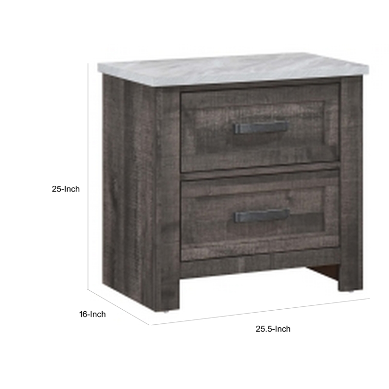 Romy 26 Inch Nightstand with 2 Drawers- Rustic Farmhouse Gray White Wood