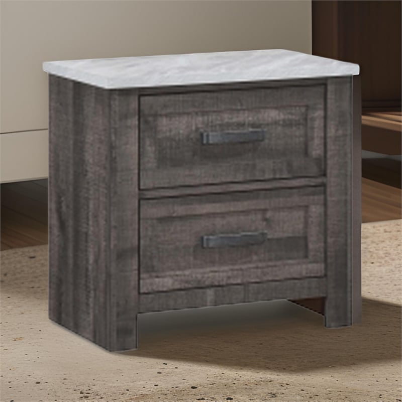 Romy 26 Inch Nightstand with 2 Drawers- Rustic Farmhouse Gray White Wood