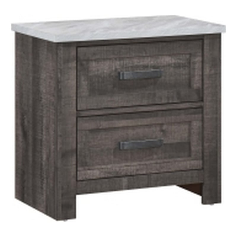 Romy 26 Inch Nightstand with 2 Drawers- Rustic Farmhouse Gray White Wood