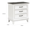 Woki 29 Inch Nightstand- 3 Drawers- USB Port- White- Brown Solid Wood