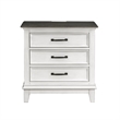 Woki 29 Inch Nightstand- 3 Drawers- USB Port- White- Brown Solid Wood