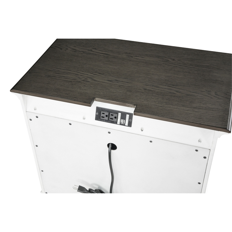 Woki 29 Inch Nightstand- 3 Drawers- USB Port- White- Brown Solid Wood