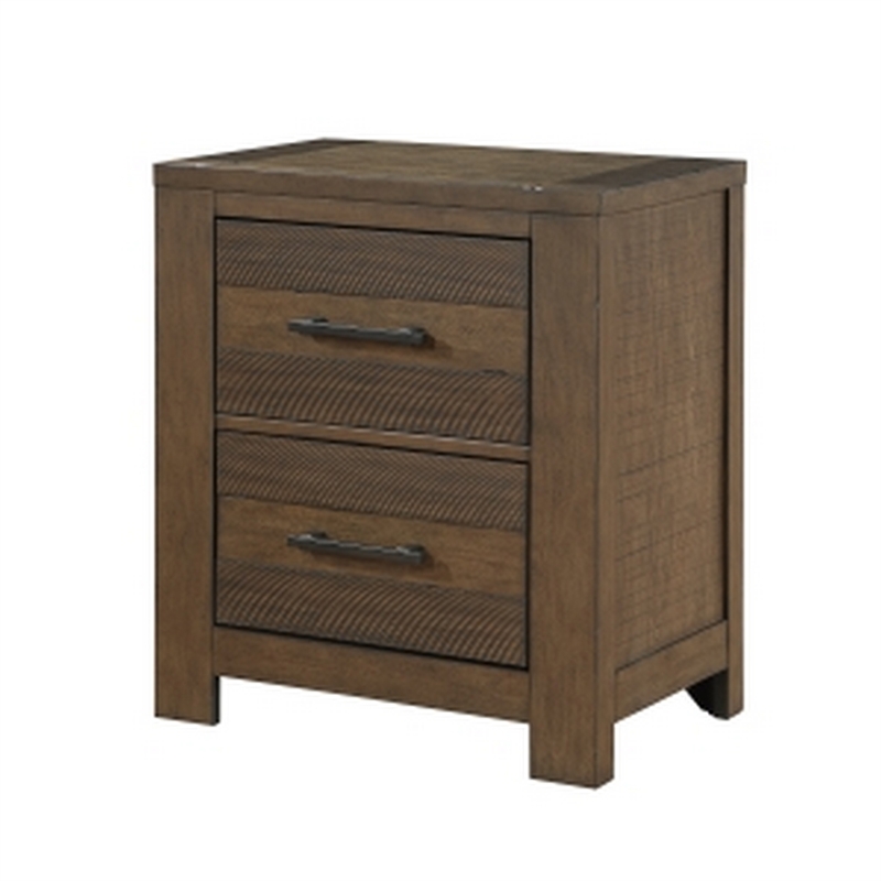 Aco 30 Inch Nightstand- 2 Drawers with Black Handles- Antique Brown Wood