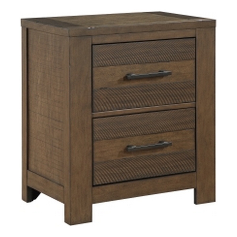 Aco 30 Inch Nightstand- 2 Drawers with Black Handles- Antique Brown Wood