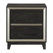 Uri 29 Inch Nightstand- 2 Drawers- Cutout Grooves- Silver Banding- Black