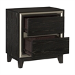 Uri 29 Inch Nightstand- 2 Drawers- Cutout Grooves- Silver Banding- Black