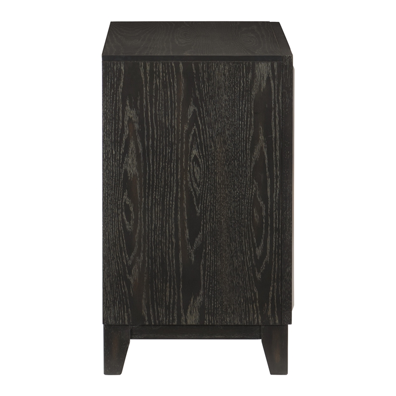 Uri 29 Inch Nightstand- 2 Drawers- Cutout Grooves- Silver Banding- Black