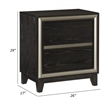 Uri 29 Inch Nightstand- 2 Drawers- Cutout Grooves- Silver Banding- Black
